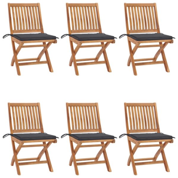 Folding Garden Chairs with Cushions 6 pcs Solid Teak Wood