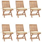 Folding Garden Chairs with Cushions 6 pcs Solid Teak Wood