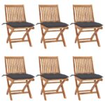 Folding Garden Chairs with Cushions 6 pcs Solid Teak Wood