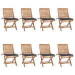 Folding Garden Chairs with Cushions 8 pcs Solid Teak Wood