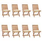 Folding Garden Chairs with Cushions 8 pcs Solid Teak Wood