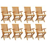 Garden Chairs with Cream Cushions 8 pcs Solid Teak Wood