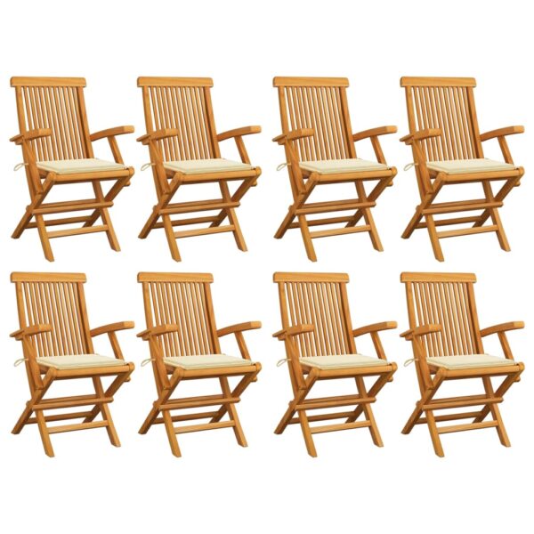 Garden Chairs with Cream Cushions 8 pcs Solid Teak Wood