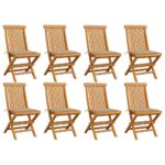 Garden Chairs with Beige Cushions 8 pcs Solid Teak Wood