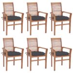 Dining Chairs 6 pcs with Anthracite Cushions Solid Teak Wood