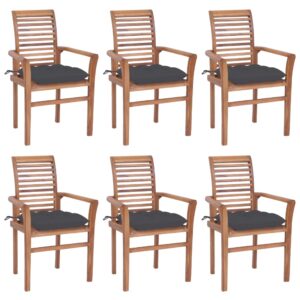 Dining Chairs 6 pcs with Anthracite Cushions Solid Teak Wood