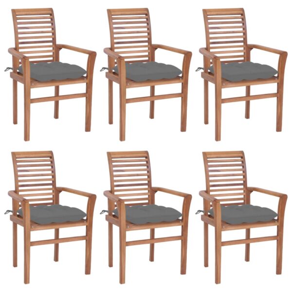 Dining Chairs 6 pcs with Grey Cushions Solid Teak Wood