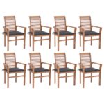 Dining Chairs 8 pcs with Anthracite Cushions Solid Teak Wood