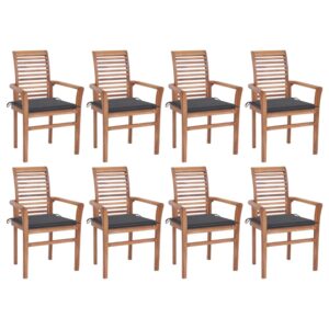 Dining Chairs 8 pcs with Anthracite Cushions Solid Teak Wood