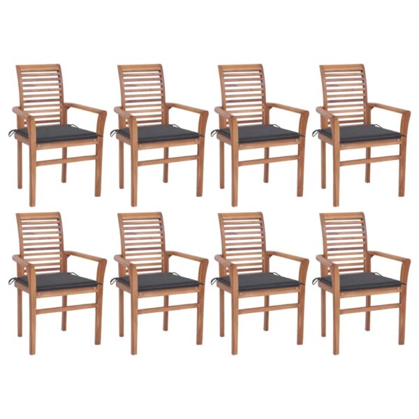 Dining Chairs 8 pcs with Anthracite Cushions Solid Teak Wood