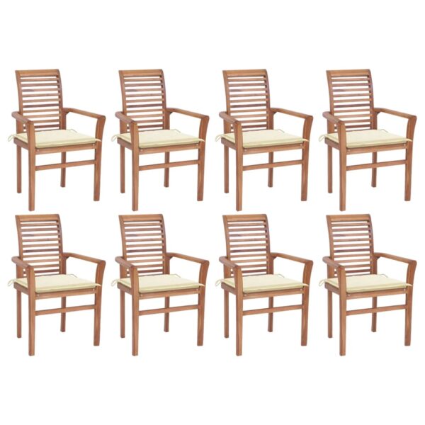 Dining Chairs 8 pcs with Cream Cushions Solid Teak Wood