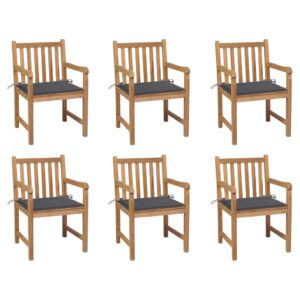 Garden Chairs 6 pcs with Anthracite Cushions Solid Teak Wood