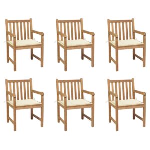 Garden Chairs 6 pcs with Cream Cushions Solid Teak Wood