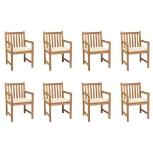 Garden Chairs 8 pcs with Cream Cushions Solid Teak Wood