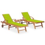 Sun Loungers 2 pcs with Table and Cushion Solid Teak Wood