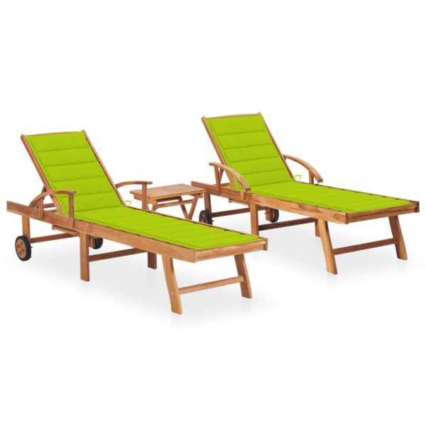 Sun Loungers 2 pcs with Table and Cushion Solid Teak Wood