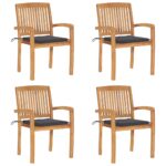 Stacking Garden Chairs with Cushions 4 pcs Solid Teak Wood