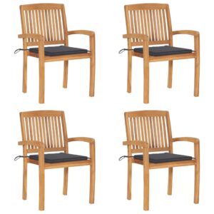 Stacking Garden Chairs with Cushions 4 pcs Solid Teak Wood