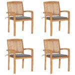 Stacking Garden Chairs with Cushions 4 pcs Solid Teak Wood