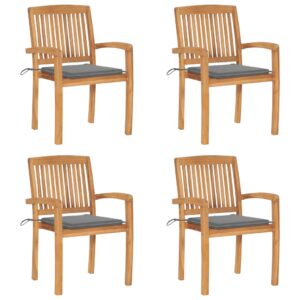 Stacking Garden Chairs with Cushions 4 pcs Solid Teak Wood