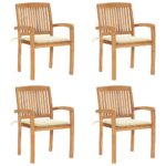 Stacking Garden Chairs with Cushions 4 pcs Solid Teak Wood