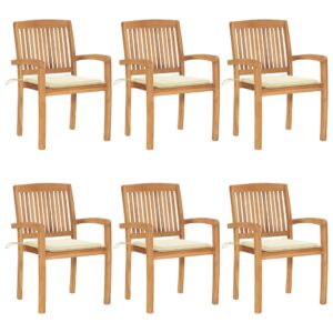 Stacking Garden Chairs with Cushions 6 pcs Solid Teak Wood