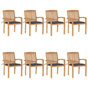 Stacking Garden Chairs with Cushions 8 pcs Solid Teak Wood