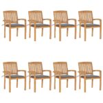 Stacking Garden Chairs with Cushions 8 pcs Solid Teak Wood