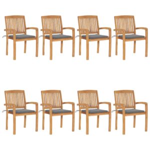 Stacking Garden Chairs with Cushions 8 pcs Solid Teak Wood