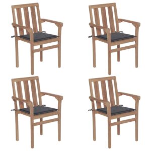 Stackable Garden Chairs with Cushions 4 pcs Solid Teak Wood