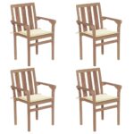 Stackable Garden Chairs with Cushions 4 pcs Solid Teak Wood