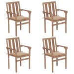 Stackable Garden Chairs with Cushions 4 pcs Solid Teak Wood