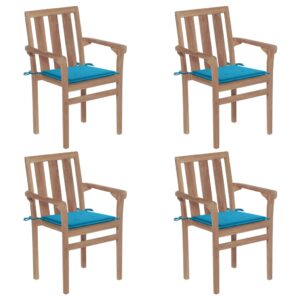 Stackable Garden Chairs with Cushions 4 pcs Solid Teak Wood