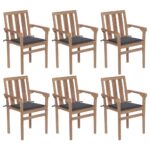 Stackable Garden Chairs with Cushions 6 pcs Solid Teak Wood