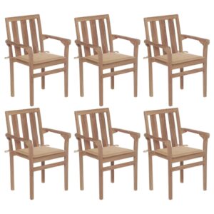 Stackable Garden Chairs with Cushions 6 pcs Solid Teak Wood