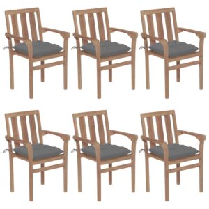 Stackable Garden Chairs with Cushions 6 pcs Solid Teak Wood