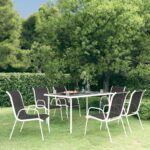 7 Piece Outdoor Dining Set Steel Black