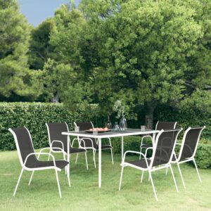 7 Piece Outdoor Dining Set Steel Black