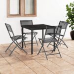 Outdoor Elegant Dining Set Steel Frame Textilene Chairs Foldable Garden Patio