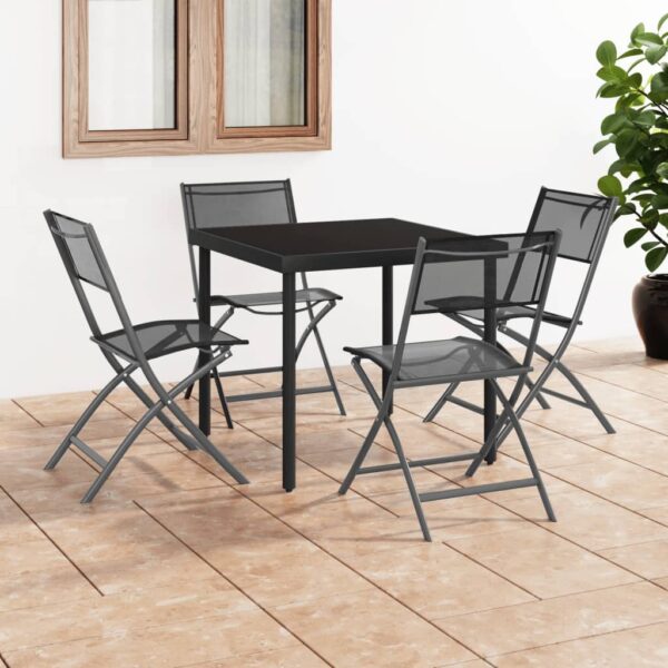 Outdoor Elegant Dining Set Steel Frame Textilene Chairs Foldable Garden Patio