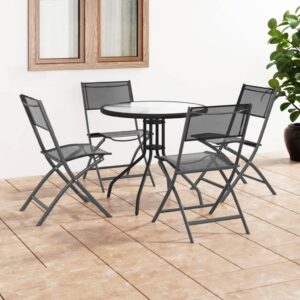 Outdoor Dining Set Elegant Steel Frame Powder-Coated Textilene Chairs Patio