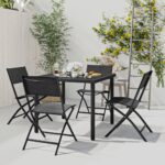 Outdoor Dining Set Elegant Steel Frame Textilene Chairs Stackable Patio Furniture