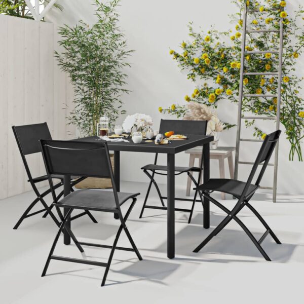 Outdoor Dining Set Elegant Steel Frame Textilene Chairs Stackable Patio Furniture