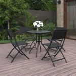 Outdoor Dining Set Elegant Steel Frame Stackable Chairs Garden Patio Furniture