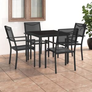 Outdoor Dining Set Steel Frame Textilene Chairs Tempered Glass Table Patio Deck