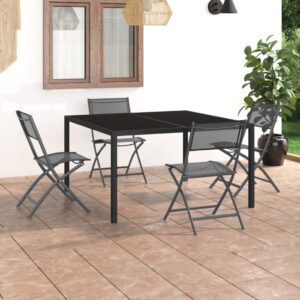 Outdoor Dining Set Elegant Steel Frame Foldable Chairs Textilene Fabric