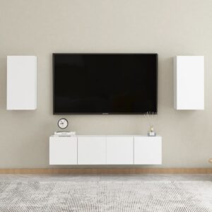 Modern White TV Stand Wall Mounted Media Entertainment Storage Cabinet Set