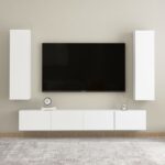 Modern White TV Stand Wall Unit Storage Cabinet Media Console Bookshelf Set