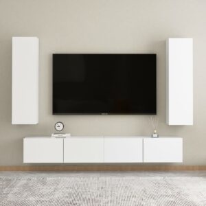 Modern White TV Stand Wall Unit Storage Cabinet Media Console Bookshelf Set