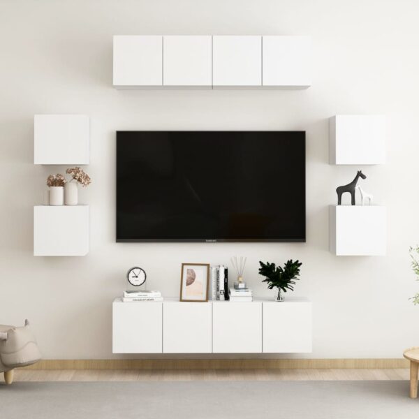 Modern White TV Stand Wall Unit Storage Cabinet Wood Media Console Shelf Set